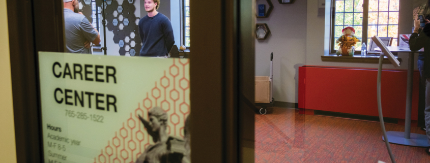 Student in the career center office