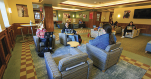 Students sitting in the student success hub