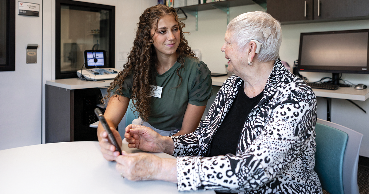 Ball State student Rylee Ellett consults a patient
