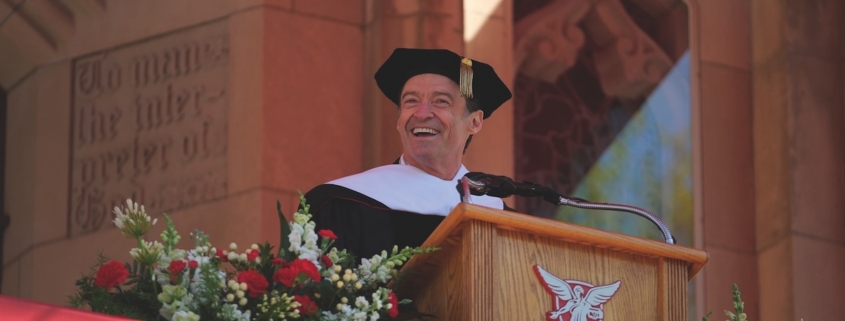 Actor Hugh Jackman addressing Ball State’s Class of 2026